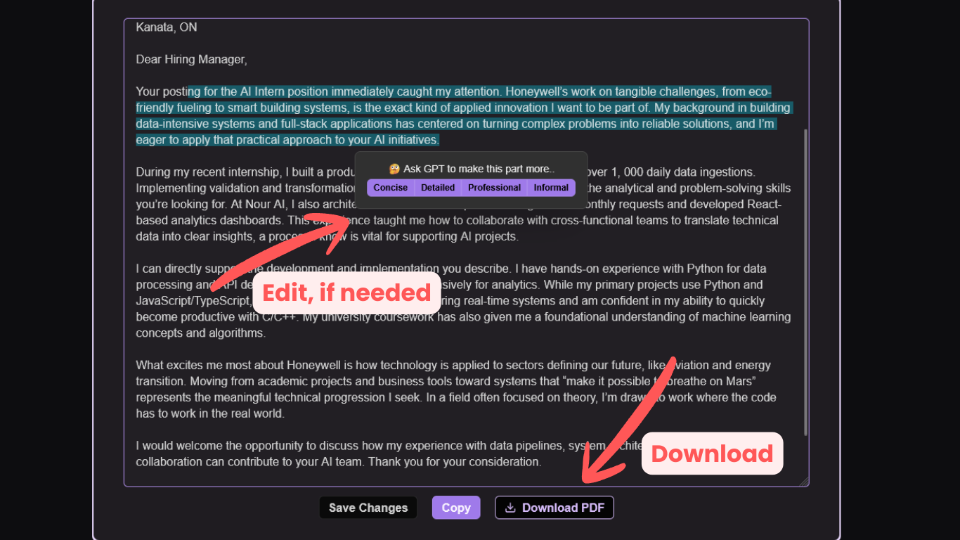 Download Your Cover Letter