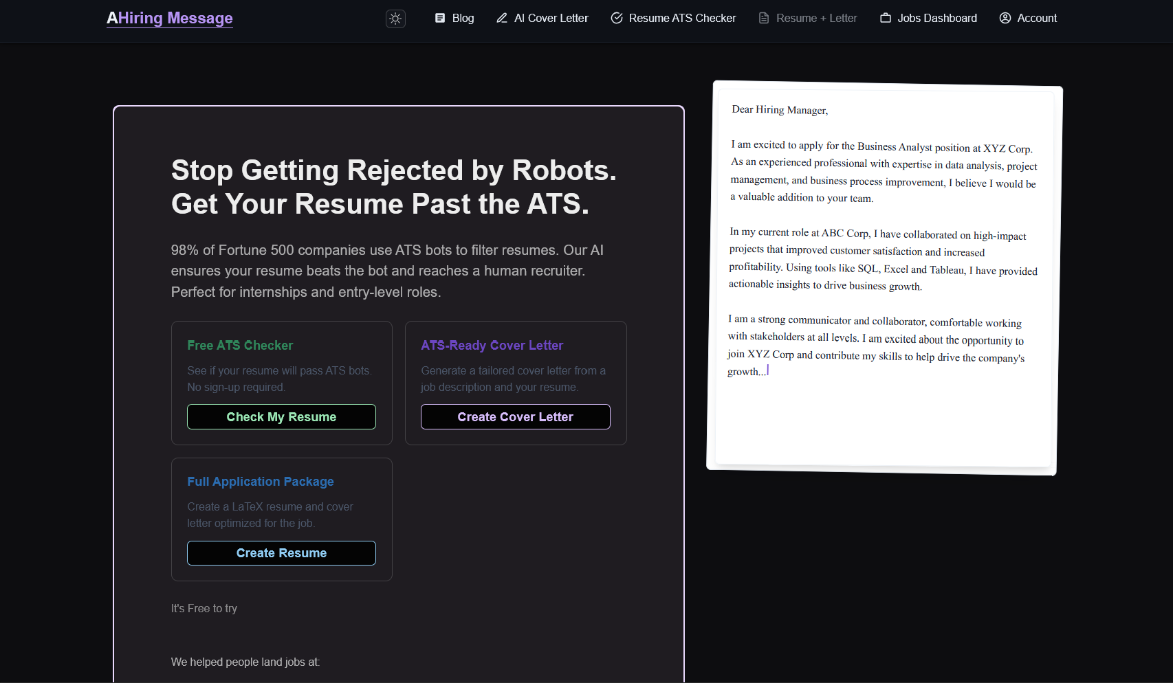 Cover Letter Generator Interface