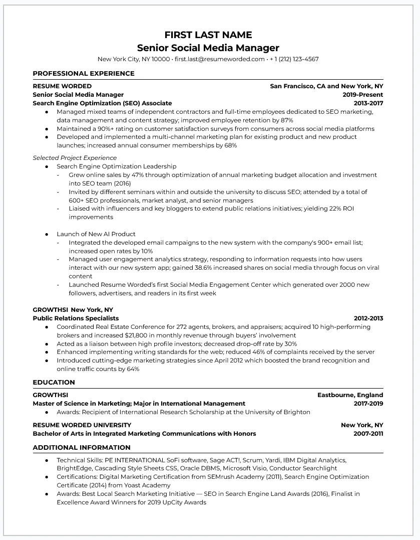 Business Analyst resume template preview